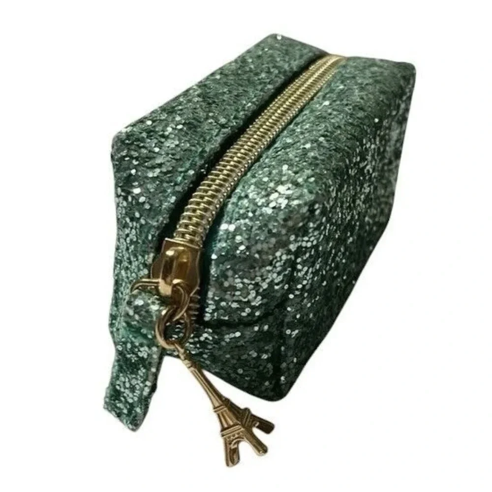 Too Faced La Petit To Go‎ Green Glitter Small Makeup Case with Paris Charm, New